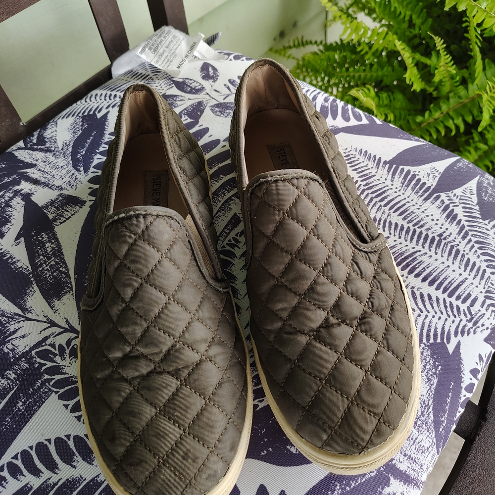 Steve Madden Quilted Slip-On Loafers - Olive